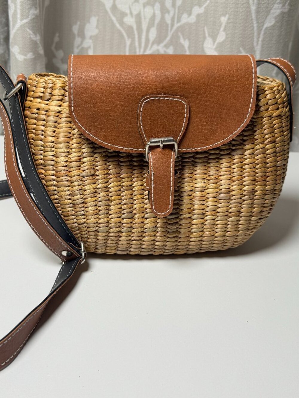 Sea & Grass Woven Straw Crossbody Bag Brown Boho Rattan Shoulder Purse